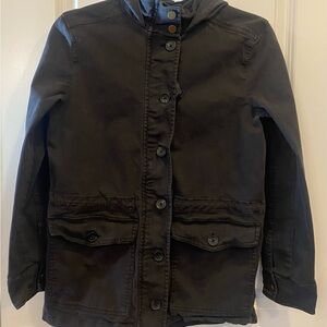 Lucky Brand Utility Field Jacket Sz SP Navy Blue Hooded Zip/Button Closure